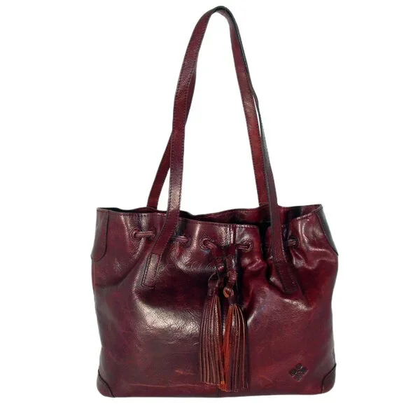Patricia Nash Bags Patricia Nash Whitney Plum Burgundy Oxblood Leather Tassel Drawstring Tote Bag Poshmark
